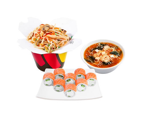 Lunch "Filadelfia" z zupą Kimchi i Wok klasycznym