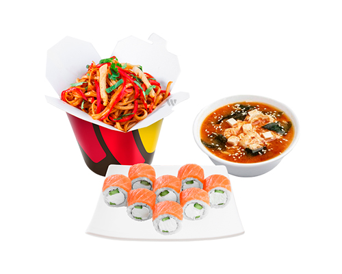 Ланч «Филадельфия» с Кимчи супом и Мини-wok по-китайски
