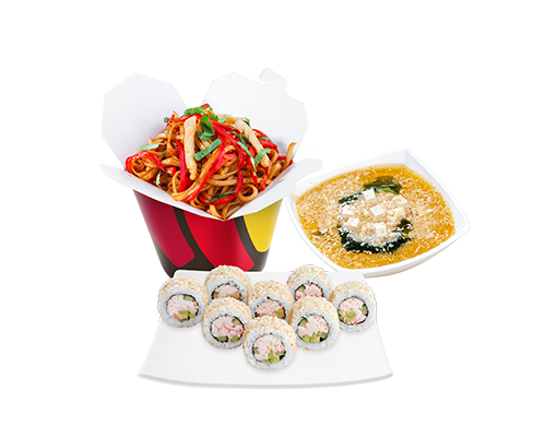 Ланч «Калифорния» с Кимчи супом и Wok по-китайски